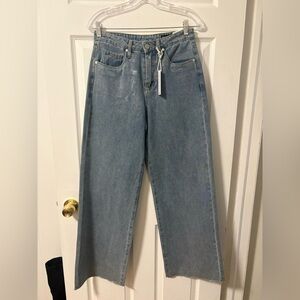 New Blank NYC metallic Light Blue Straight Leg Jeans Us26